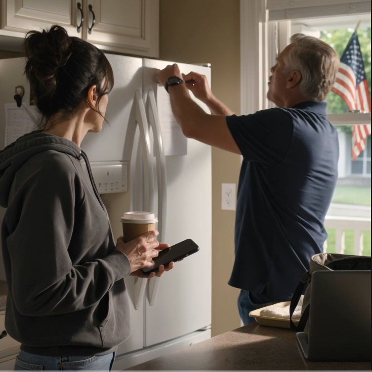 “Put the phone away, wear something respectful, and don’t embarrass me in front of my guests,” my mother’s new boyfriend said after pinning military rules to the refrigerator and deciding my place at his officers’ dinner, so I set my coffee beside the Pyrex bowl, took my phone back from his hand, and let him keep believing he would be the one correcting me that night.